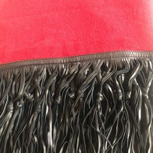 New Dramatic hand Knotted Leather with Perfect Red Wool Wrap or Divine Throw